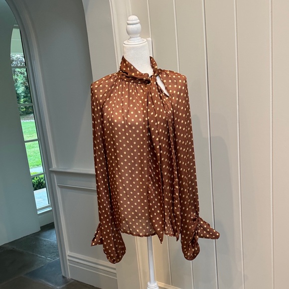 Tensions In Elegant Brown Polka Dot Blouse - Picture 1 of 6